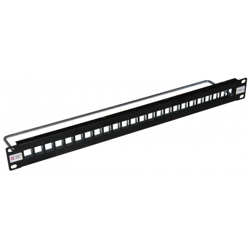 [KP24WSBL] 24-port modular, FTP keystone patch panel with strain relief bar, flat, 1HE