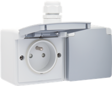[NIK70037753] HYDRO PRISE DOUBLE 2P+T DOUBLE HORIZONTALE ETANCHE BORNES A CONNEXION RAPIDE Y COMPRIS UN BOITIER EN SAILLIE AVEC UNE ENTREE AU-DESSUS